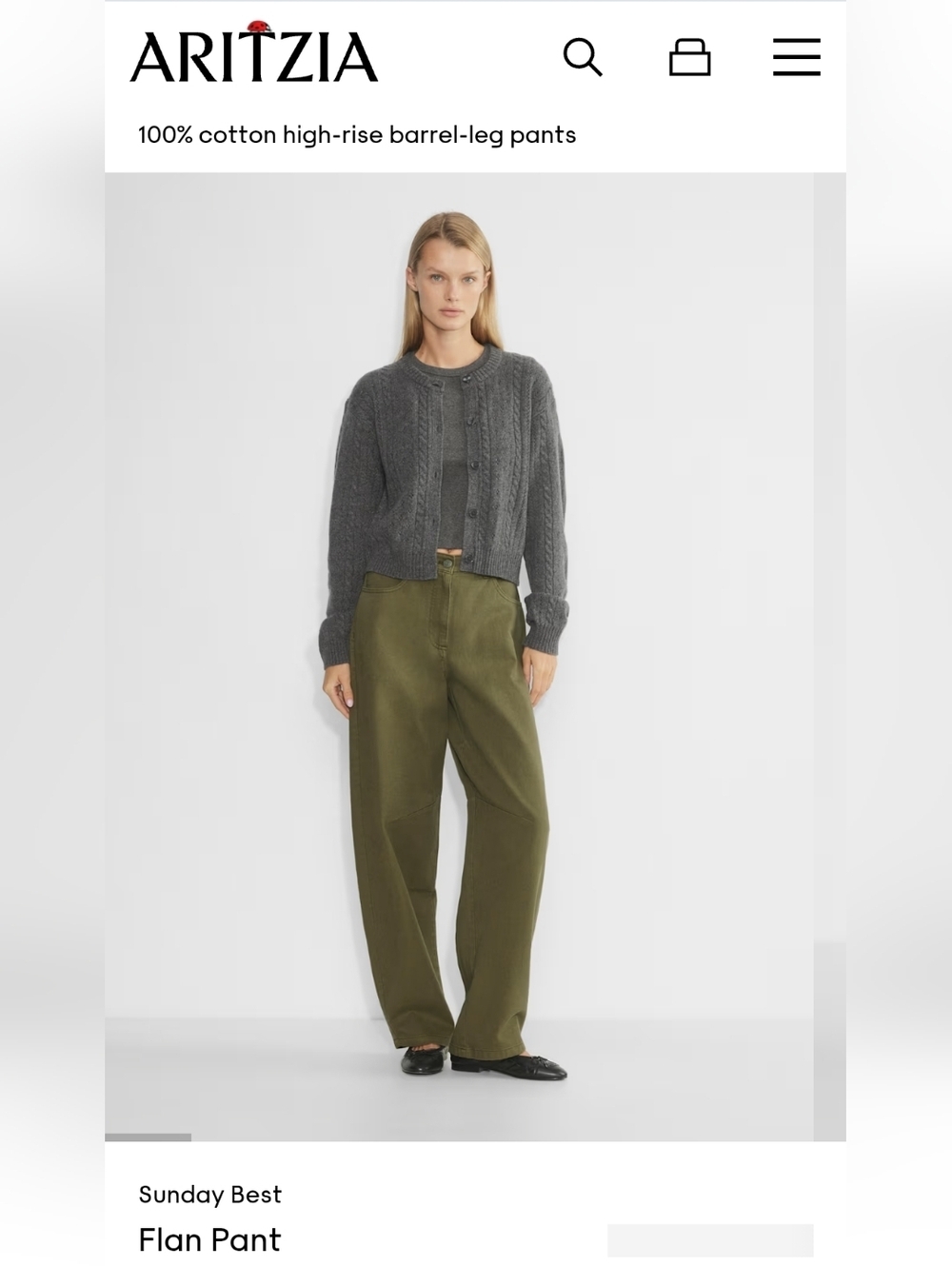 Aritzia Sunday Best Flan Barrel Leg Jeans Olive Green Size 10 - Picture 16 of 16